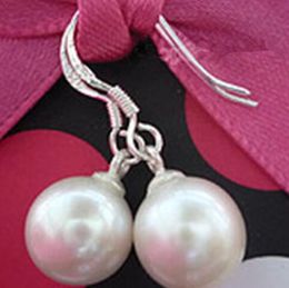 Rare Huge 20MM White South Sea Shell Pearl 925 Sterling Silver Hook Earrings