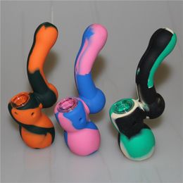 Unique Design Silicone Rig Water Smoking Pipe Reusable Cigarette Hand Pipes With Glass Bowl silicon tobacco pipe