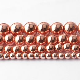 8mm Natural Stone Beads Rose Gold Hematite Round Loose Beads For Jewellery Making 15 inches 4/6/8/10mm Diy Jewellery Natural stone bracelet
