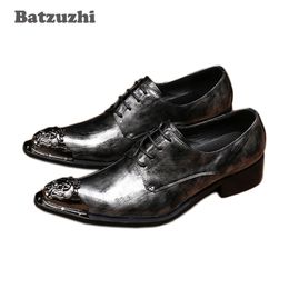 Fashion 2019 Mens Shoes New Leather Dress Shoes Metal Toe Business Oxford Shoes Lace-up Party Zapatos Hombre Sapato Masculino, US12