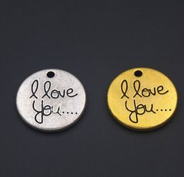 100Pcs alloy Antique Silver Gold I Love You Round Tag Charms Pendant For necklace Jewellery Making findings 20mm