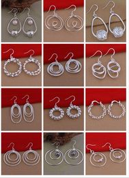 2018 Hot sales high-quality plating 925 sterling silver Double circle bead Hanging hook Ear hoop earrings mix 12 style 12pairs/lot