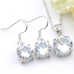 Luckyshine Xmas Gift Earrigns Pendants Sets Round White Topaz Gems 925 Sterling Silver Necklaces Women Zircon Jewellery Sets Free shipping