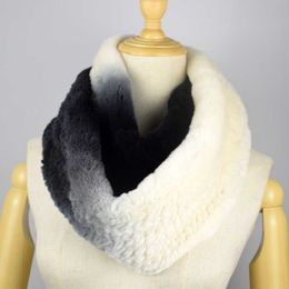 Rex Rabbit Fur Scarf Hand Knit Thicken High Quality Gradient Color Ring Woman Collar Infinite