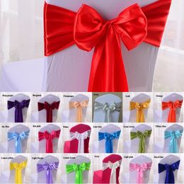 Cravatte con fascia per sedia in raso per banchetti, feste di nozze, coprisedie artigianali, forniture per decorazioni all'ingrosso 19 colori