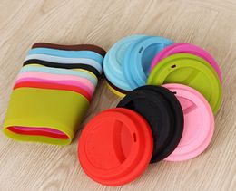 100 set/lot Silicone cup sleeve with lids Set Healthy silicone sleeves cover and wraps silicone mug lids