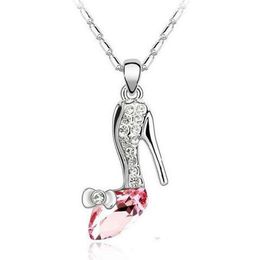 Cinderella Glass Shoes Necklace Austrian Crystal Pendant Necklace Cinderella Dream Heels Sautoir Accessories Wholesale 5 Colours Free Ship