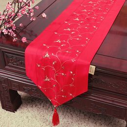 Embroidery Fruit Extra Long Silk Satin Table Runner Wedding Christmas Party Table Decoration Chinese Table Cloths Bed Runner 230x33 cm