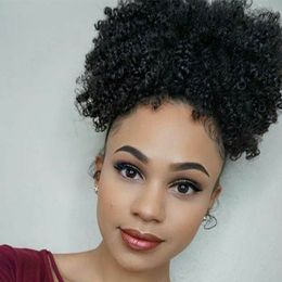 120g Dark Brown Kinky Curly Ponytail For Black Women Natural Afro Curly Non Remy Hair 1 Piece Clip In Ponytails 100% Human Hair