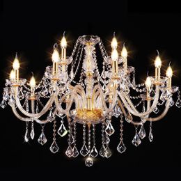 15 Heads European Crystal Living Room Restaurant Chandelier Noble Luxury Parlor Dining Room Chandelier Bedroom Study Room Hanging Lamps