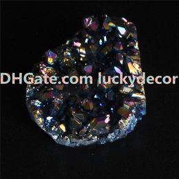 1Pc 35mm-50mm Random Size Irregular Broken Tips Rainbow Aura Titanium Coated Rock Quartz Point Cluster Drusy Geode Stone Specimen Figurine