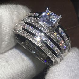 Wholesale Handmade Anniversary ring Set 10KT White Gold Filled Engagement wedding band rings for women 5A zircon Bijoux