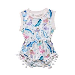 2018 New Baby Girl Clothes Summer Dolphins Mermaid Printing Tassel Newborn Baby Romper Sunsuit Playsuit Outfits Kids Clothes Baby Onesies