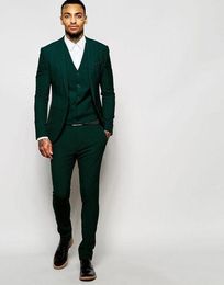 Customise Design Dark Green Men Wedding Tuxedos Peak Lapel Side Vent Groom Tuxedos Men Wedding/Dinner/Darty Dress(Jacket+Pants+Tie+Vest) 123