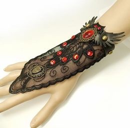 Hot style Gothic punk vintage owl handlebar style black lace chic women's bracelet style classic exquisite elegance