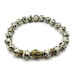 SN1268 New Arrival Fashion Men`s Buddha Bracelet Natural Dalmatian Jasper Bracelet Top Quality Mala Yoga Balance Jewellery