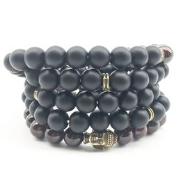 SN1370 Fashion Yoga 4 Wrap Bracelet High Quality Balance Healing 108 Mala Bracelets Natural Garnet Matte Black Onyx Bracelet