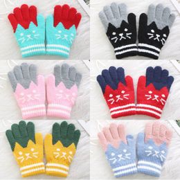 Newest Winter Warm Gloves Children Knitted Stretch Mittens Kids Solid Girls Cute Cat Gloves Full Finger Glove Knitted Boys Gloves