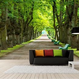 Fresh and simple beautiful tree avenue mural TV background wall