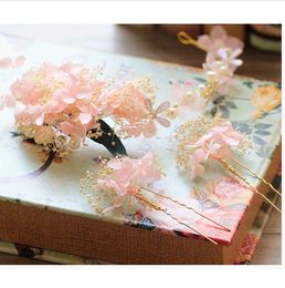 Pretty Pink Ivory dried flower Hair Pins Set Bridal Headband Handmade Wedding Tiara Accessories Hair Jewelry Women Headdress