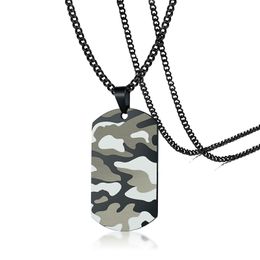 Custom Engraving Camouflage Camo Army Military Black Dog Tag Necklace in Stainless Steel