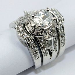 choucong Vintage 7mm*5mm Diamond 14KT White Gold Filled Lovers 3-in-1 Engagement Wedding Ring Sz 5-11 Gift