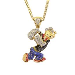 Bling Bling Iced Out Large Size Cartoon Movie Crystal pendant Hip hop Necklace 30inch stainless steel cuban chain N634B