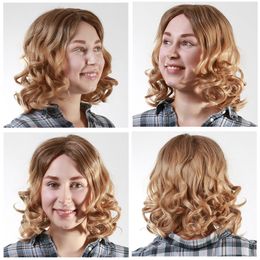 Women Fashion Blonde Medium length Synthetic afro wig Women & Girl's Fashion Curly Heat Resistant Hair Party Full Wig