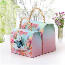  20pcs Gift Bags with Handles Buerfly Flowers Dessert Paper Candy Boxes Wedding Decoration Marriage Beautiful Gift Wrap
