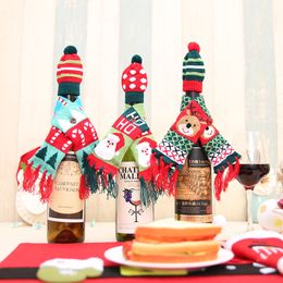 Knit Santa Reindeer Tree Pattern Mini Scarf Hat red Wine Bottle Cover Case Party Christmas Decorations Drop Shipping