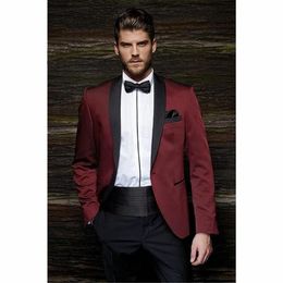 Custom Design Burgundy 2 Piece Suit Men Wedding Tuxdos Excellent Groom Tuxedos Men Business Dinner Prom Blazer(Jacket+Pants+Tie+Girdle) 1288