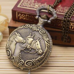 Wholesale 50pcs/lot classic Three Horse Pocket watch vintage pocket watch Men Women antique models Tuo table watch PW140