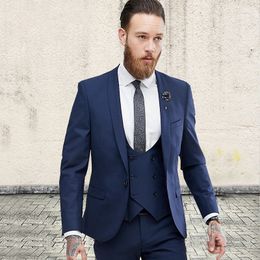 New Arrival Groomsmen Navy Blue Groom Tuxedos Shawl Lapel Men Suits Wedding Best Man Bridegroom (Jacket + Pants + Vest + Tie) L82