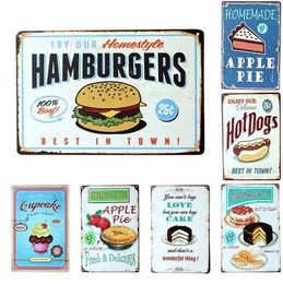 Vintage Metal Signs Hamburgers Hot Dogs Apple Pie Food Signs Poster Painting Shabby Chic Decor for Cafe House Restaurant Poster