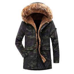 mens black parka with fur hood UK - NIANJEEP Winter Jacket Men Camouflage Parkas Men Coats black Male Thicken Cotton-padded Coats With Fur Hood