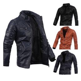 New Arrived Motorcycle Leather Men's Jackets Male Slim Coats With Zipper Man Outerwear Stand Jackets Jaqueta De Couro Masculina