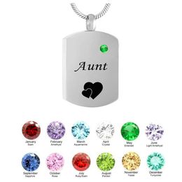 Personalized square Necklace Aunt Birthstone Name Pendant Cremation Urn Necklace Custom Jewelry