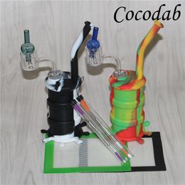 Hookahs Silicone Drum Rigs Mini Silicon Rig Bongs Glass water pipe+thermal P bangers+glass bubbler carb cap+silicone oil mats+120mm dabber tool