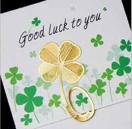 20pcs 18K Gold Plated Clover Lucky Leaf Bookmark Book card For Wedding Baby Shower Party Birthday Favor Gift Souvenirs Souvenir