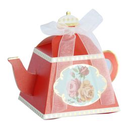 2018 10pcs Teapot Candy Box With Ribbon Gift Cake Candies Packaging Boxes For Wedding Baby Shower Birthday Favours Supplies