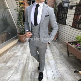 Cheap And Fine Notch Lapel Grey One Button Groom Tuxedos Men Suits Wedding/Prom/Dinner Best Man Blazer(Jacket+Pants+Tie+Vest)