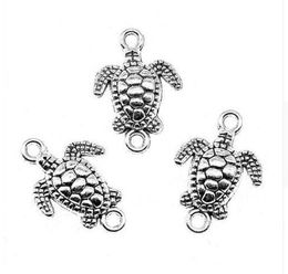 100Pcs Silver Plated Sea Turtle Connectors Pendant Charms For Jewelry Making Findings 21x14.5mm