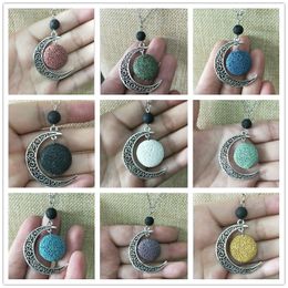 9 Styles Colorful Aromatherapy Lava Stone Moon Charms Pendant Essential Oil Diffuser Necklace Jewelry