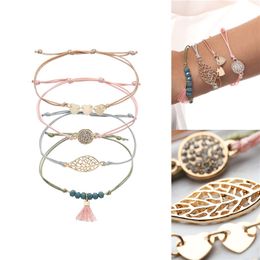 4 pcs/set friendship bracelet creative metal leaf heart peadant bracelet beaded bracelet for girl nice gift charm bracelets