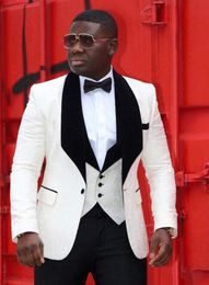 cheap white ties Australia - New Design Slim Fit Cheap White Groom Tuxedos Black Shawl Lapel Man Party Suits Mens Prom Suits (Jacket+Pants+Vest+Tie)