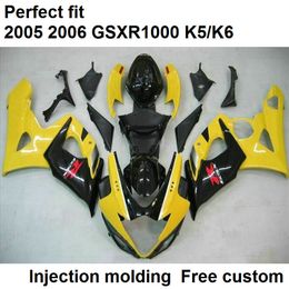 Injection molding fairings for Suzuki GSXR1000 2005 2006 black yellow motorcycle fairing kit GSXR1000 05 06 FV23