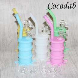 Hookahs Silicone Bong Percolator Silicon water pipes 14.4mm Joint Glass downstem and bowl dab rigs nectar bongs