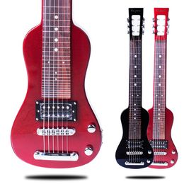 -Hawaii estilo guitarra eléctrica vuelta acero guitarra de viaje 6 cuerdas Hawaii viaje guitarra Metallic Red Black mini en stock Envío gratis