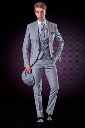 HOT -- New Design Light Grey Tailcoat Wedding Men Suits Groom Tuxedos Men Party Groomsmen Suits (Jacket+Pants+Tie+Vest) NO;148