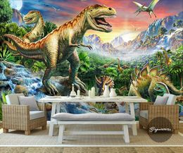 -Al por mayor-Custom fondo de pantalla 3d para 3d paredes de papel pintado murales de fotos dinosaurio Bosque de piedra del río Mundo Animal Pared niño del arte sala de dormitorio principal